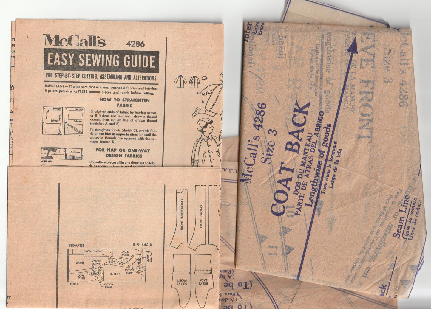 McCall's 4286 Toddler Boys Classic Coat & Cap 1950s Vintage Paper Sewing Pattern Size 3