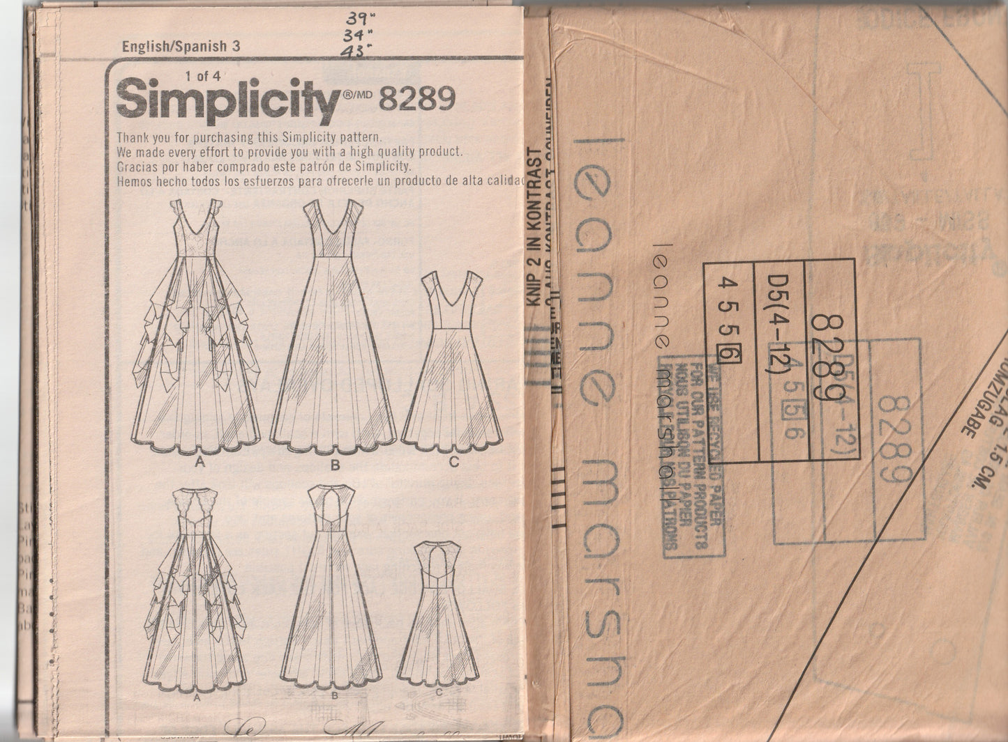 Simplicity 8289 LEANNE MARSHALL Womens Wedding Bridesmaids Evening Formal Gownsss Paper Sewing Pattern Size 4 - 12 UNCUT Factory Folded