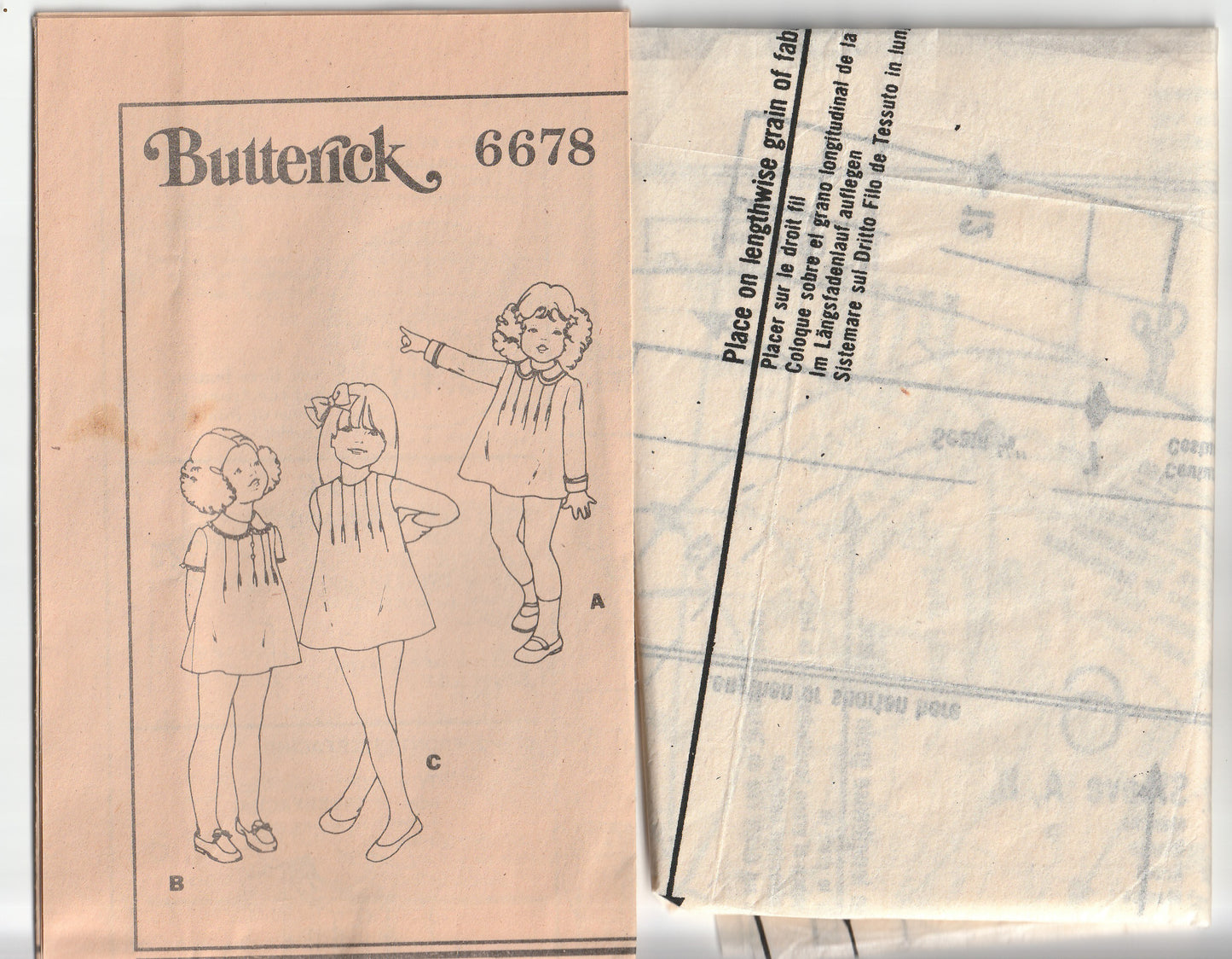 Butterick 6678 Toddler Girls Tucked Front Mini Dress 1970s Vintage Paper Sewing Pattern Size 4