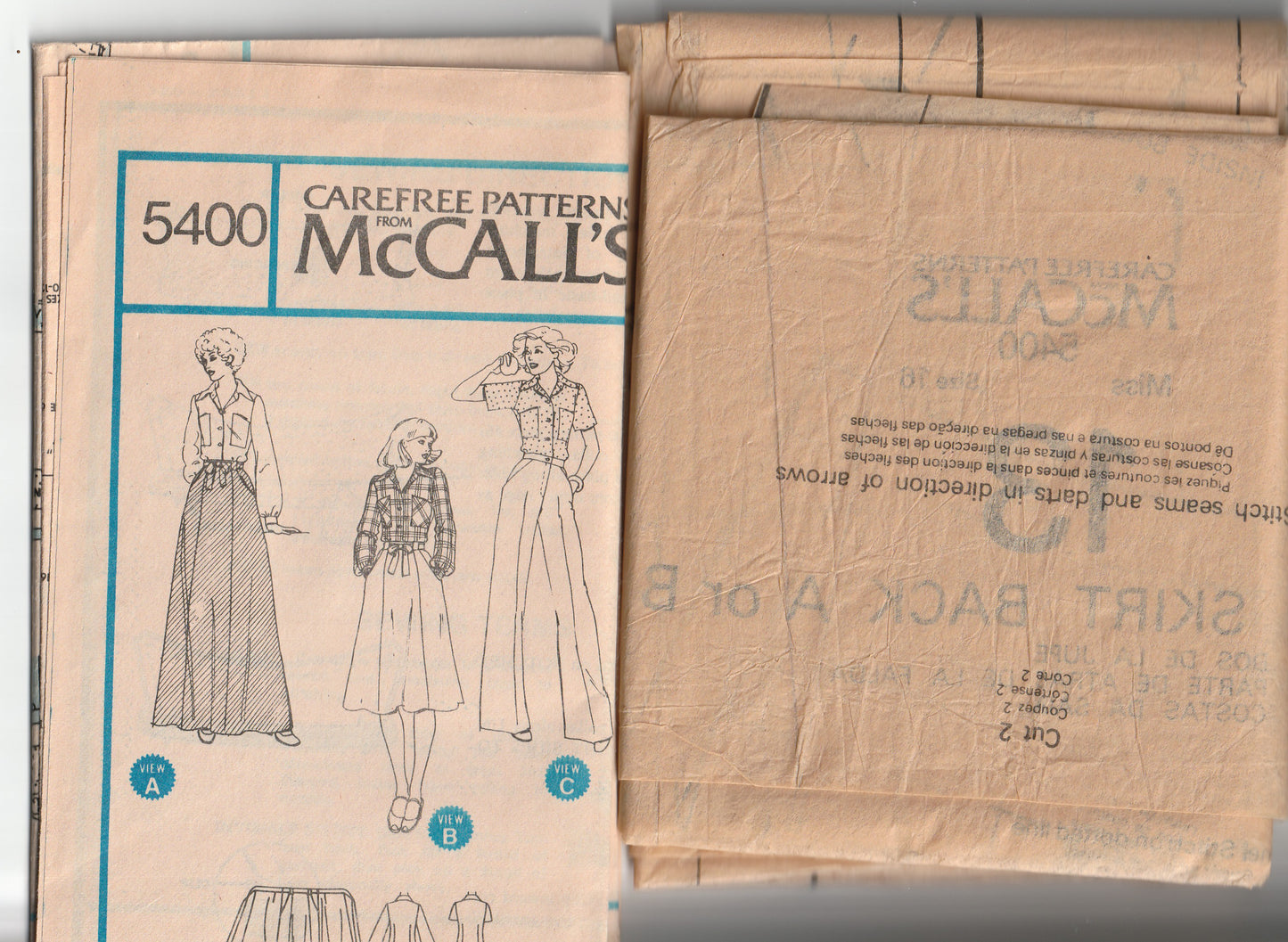 McCall's 5400 Womens Wide Collar Blouse & Wrap Skirts 1970s Vintage Paper Sewing Pattern Size 16 Bust 38 inches