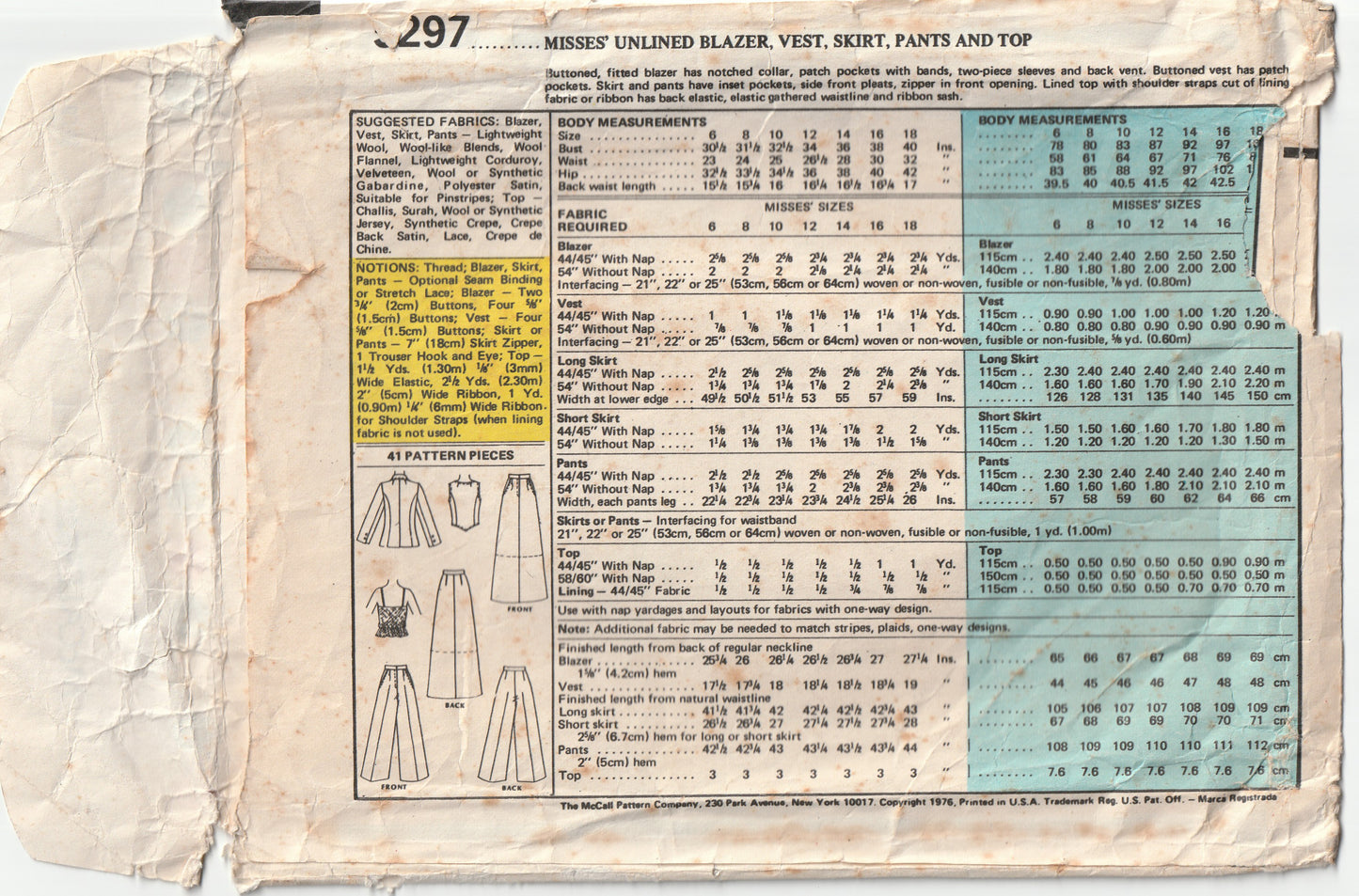 McCall's 5297 Womens Blazer Vest Skirt Pants & Camisole Top 1970s Vintage Paper Sewing Pattern Size 12 Bust 34 inches