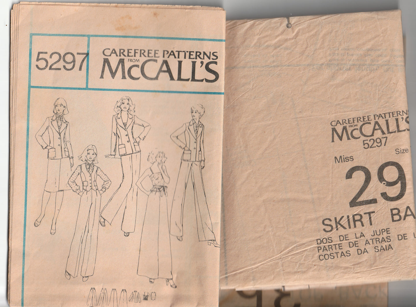 McCall's 5297 Womens Blazer Vest Skirt Pants & Camisole Top 1970s Vintage Paper Sewing Pattern Size 12 Bust 34 inches