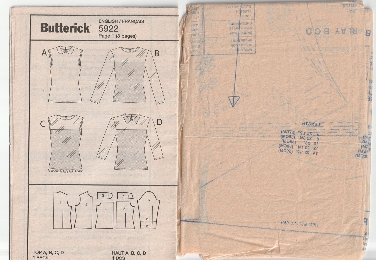 Butterick 5922 Womens Stretch Knit Pullover Tops Out Of Print Paper Sewing Pattern Sizes 6 - 14 UNCUT Factory Folded