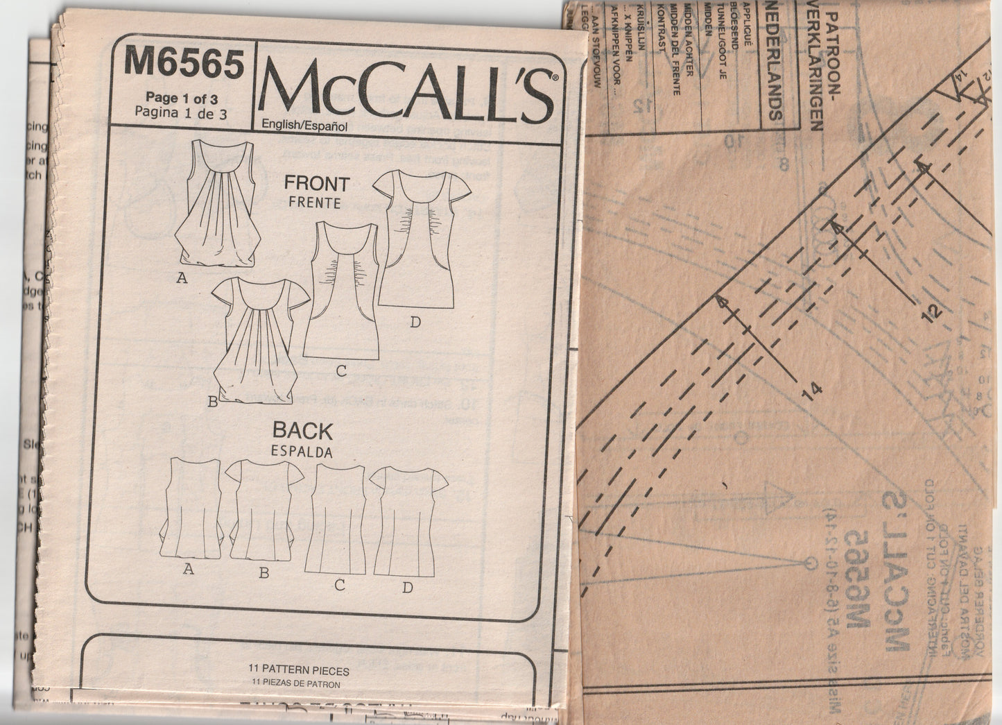Patrón de costura sin cortar dobladillo de fábrica para blusas de verano drapeadas y forradas para mujer McCall's M6565, tallas 6 a 14