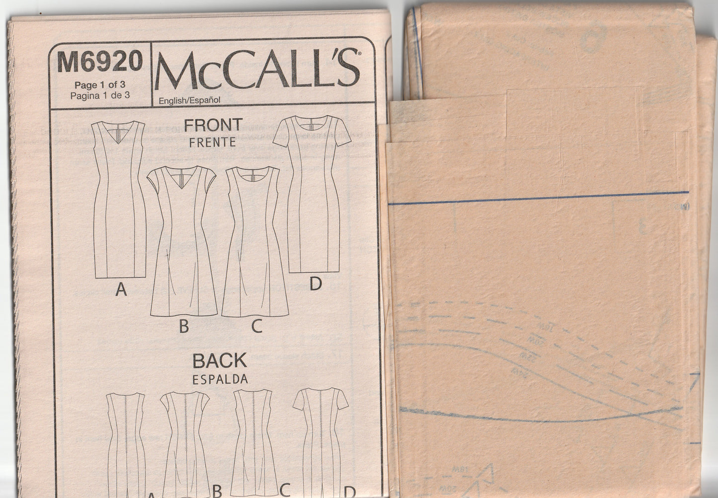 McCall's 6920 Womens EASY Princess Dresses Out Of Print Paper Sewing Pattern Size 18W - 24W UNCUT Factory Folded