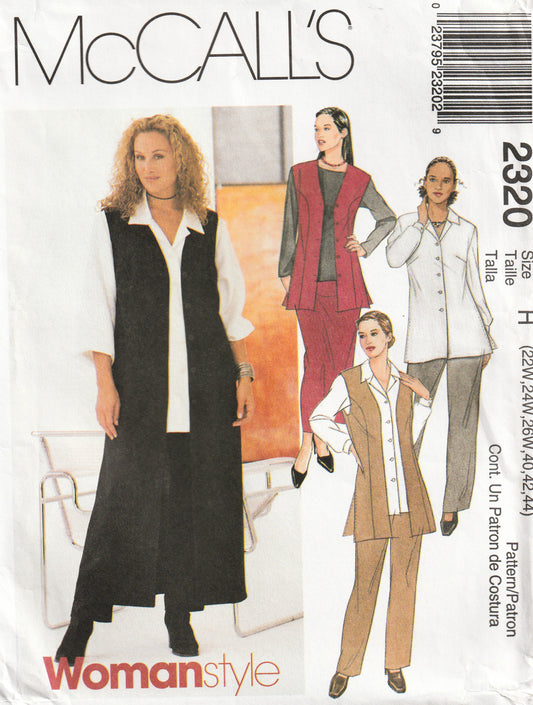 McCall's 2320 Womens Capsule Wardrobe 1990s Vintage Paper Sewing Pattern Size 22W - 26W UNCUT Factory Folded