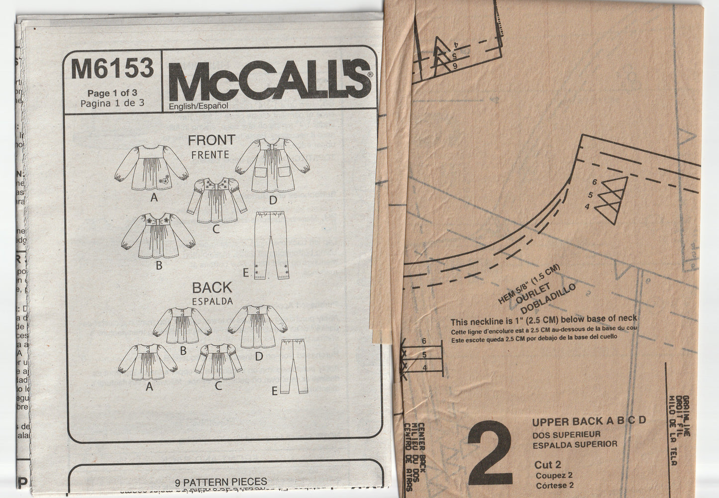 McCall's 6153 Toddler Girls Stretch Knit Tops Dresses & Leggings Out Of Print Paper Sewing Pattern Size 4 - 5 - 6 UNCUT Factory Folded