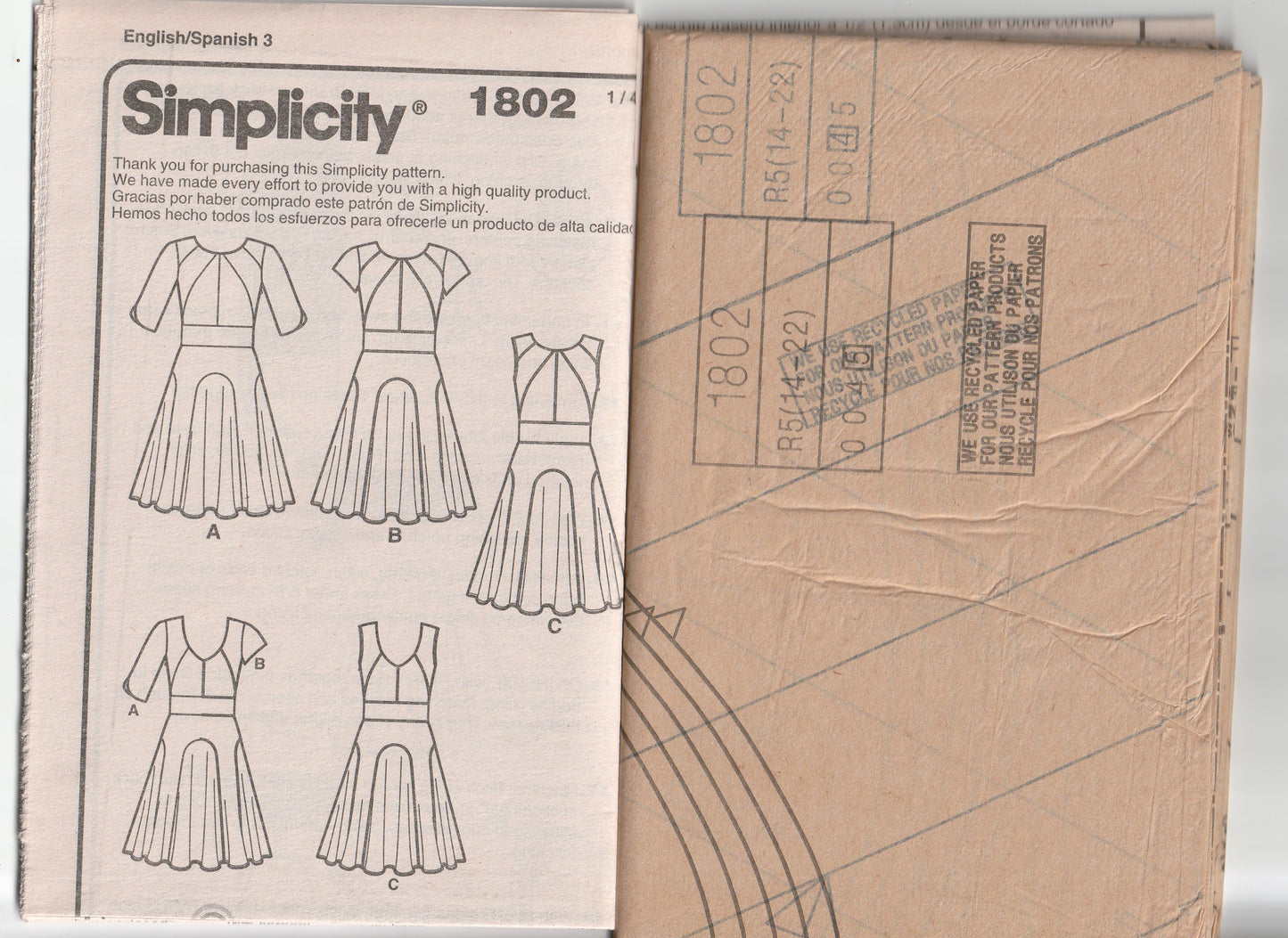 Patrón de costura agotado para vestido con paneles Godet de Cynthia Rowley Simplicity 1802 para mujer, talla 6-14, sin cortar, doblado de fábrica