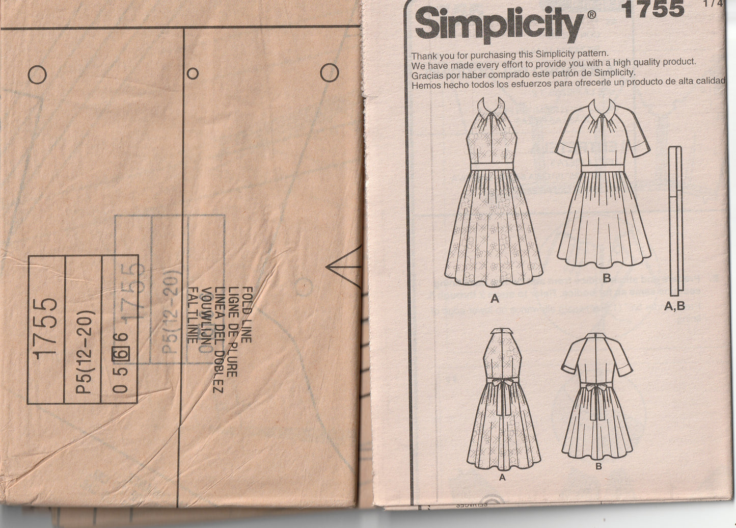Patrón de costura agotado para vestidos de mujer con mangas raglán Simplicity 1755 LEANNE MARSHALL, talla 4-12, sin cortar, doblado de fábrica