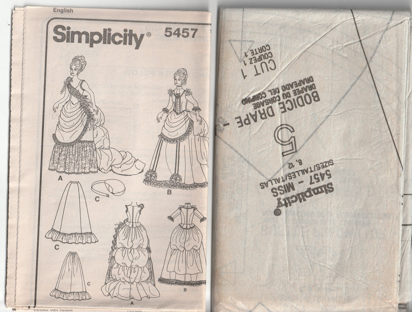 Simplicity 5457 ANDREA SCHEWE Womens 1880s Costume Dress Out Of Print Paper Sewing Pattern Size 6 - 12 UNCUT Factory Folded