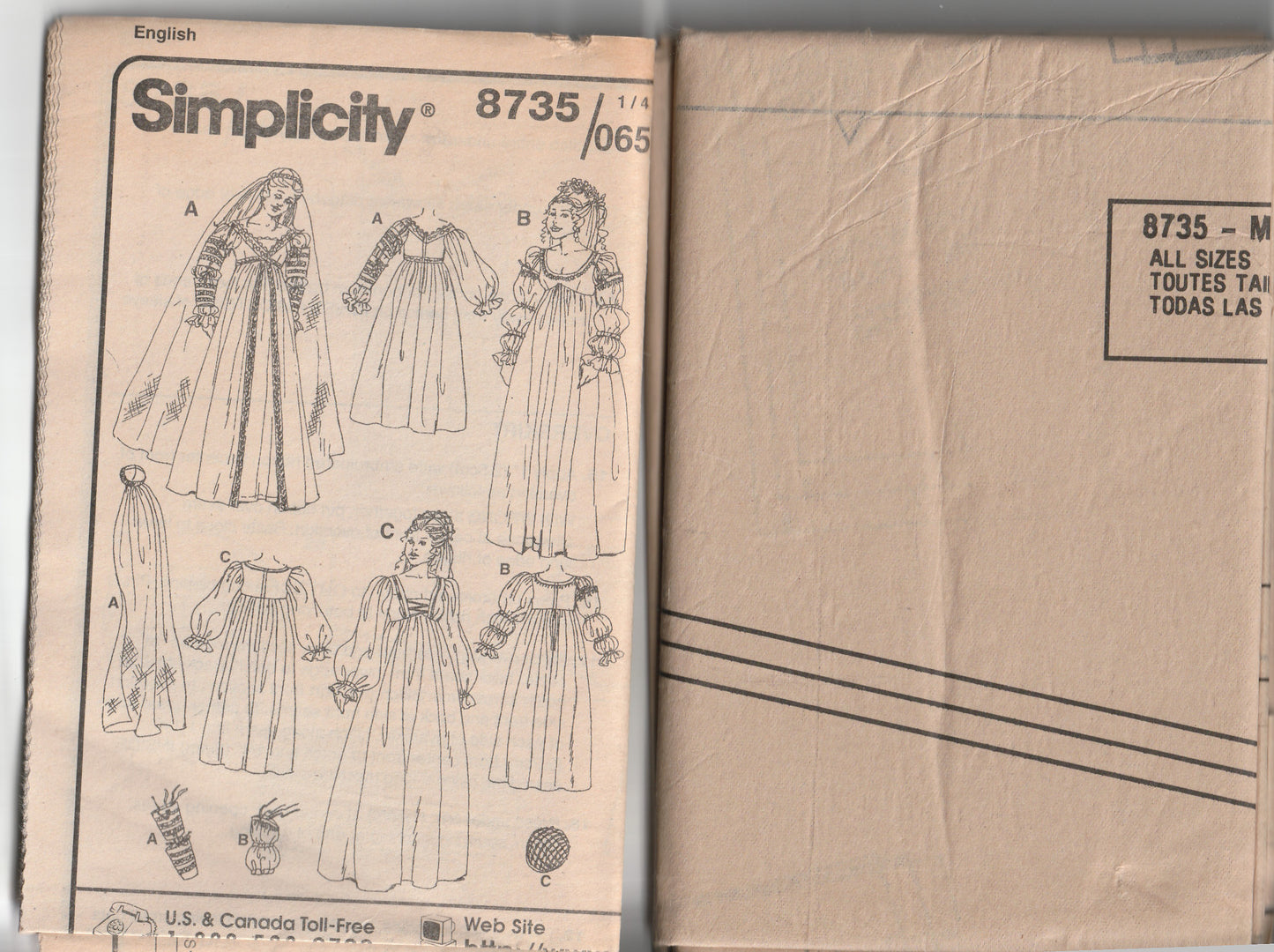 Simplicity 8735 Womens Renaissance Costume Dress Out Of Print Paper Sewing Pattern Size 4 - 8 UNCUT Factory Folded