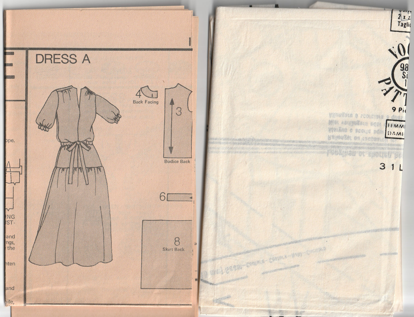 Very Easy Vogue 9844 Womens Dropped Waist Peasant Dress 1970s Vintage Sewing Pattern Size 14 Bust 36 Inches