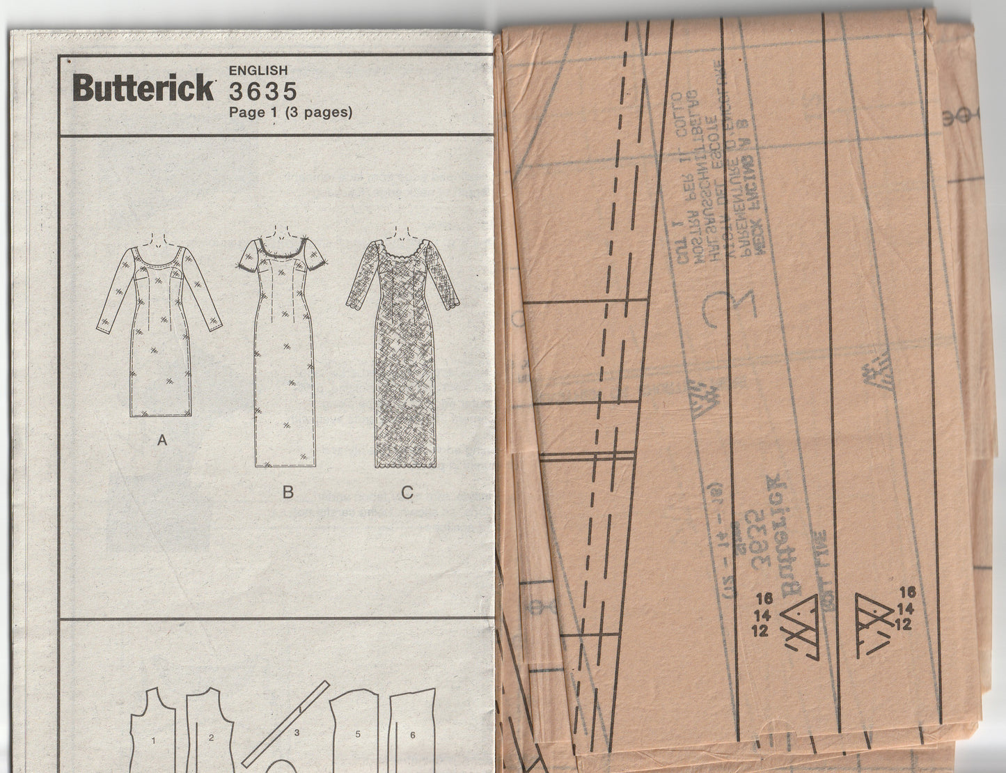 Butterick 3635 Womens Evening Sheath Dress Out Of Print Paper Sewing Pattern Sizes 12 - 16 UNCUT Factory Folded
