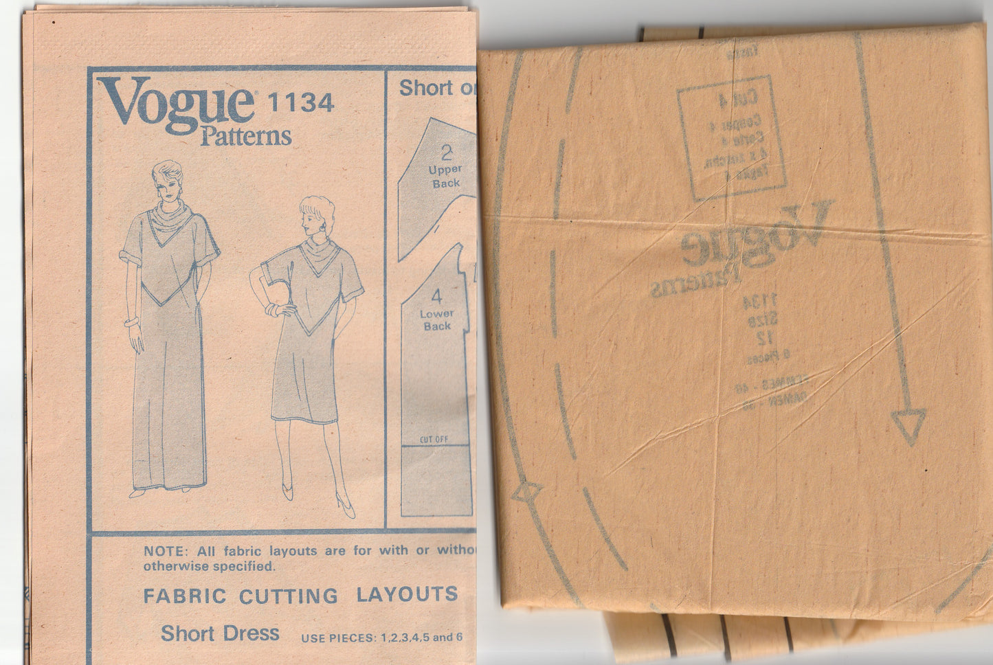 Vogue American Designer 1134 JOHN ANTHONY Womens Cowl Collared Evening Dress 1980s Vintage Paper Sewing Pattern Size 12 Bust 34 Inches