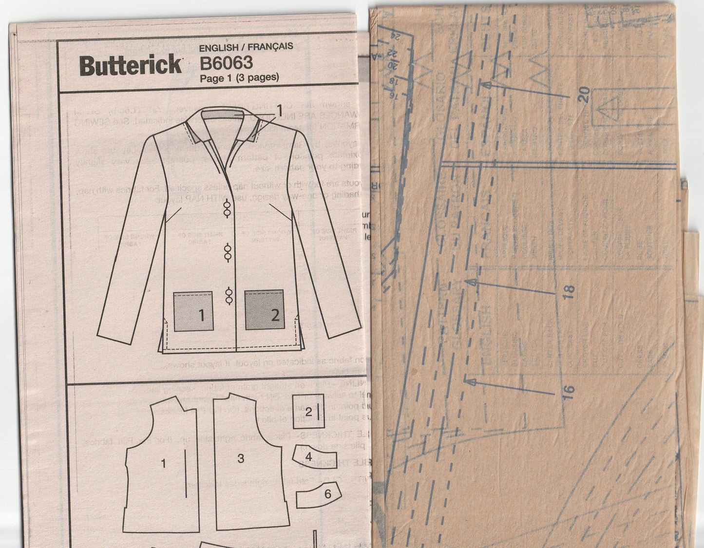 Butterick 6063 Katherine Tilton Womens Unlined Jacket With Pockets Out Of Print Paper Sewing Pattern Sizes 16 - 24 UNCUT Factory Folded