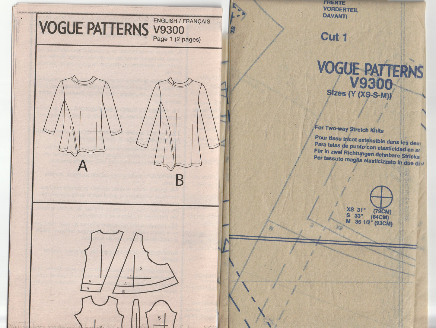 Vogue Designer Original 9300 MARCY TILTON Womens 2 Way Stretch Knit Tops Out Of Print Paper Sewing Pattern Sizes XS - M UNCUT Factory Folded