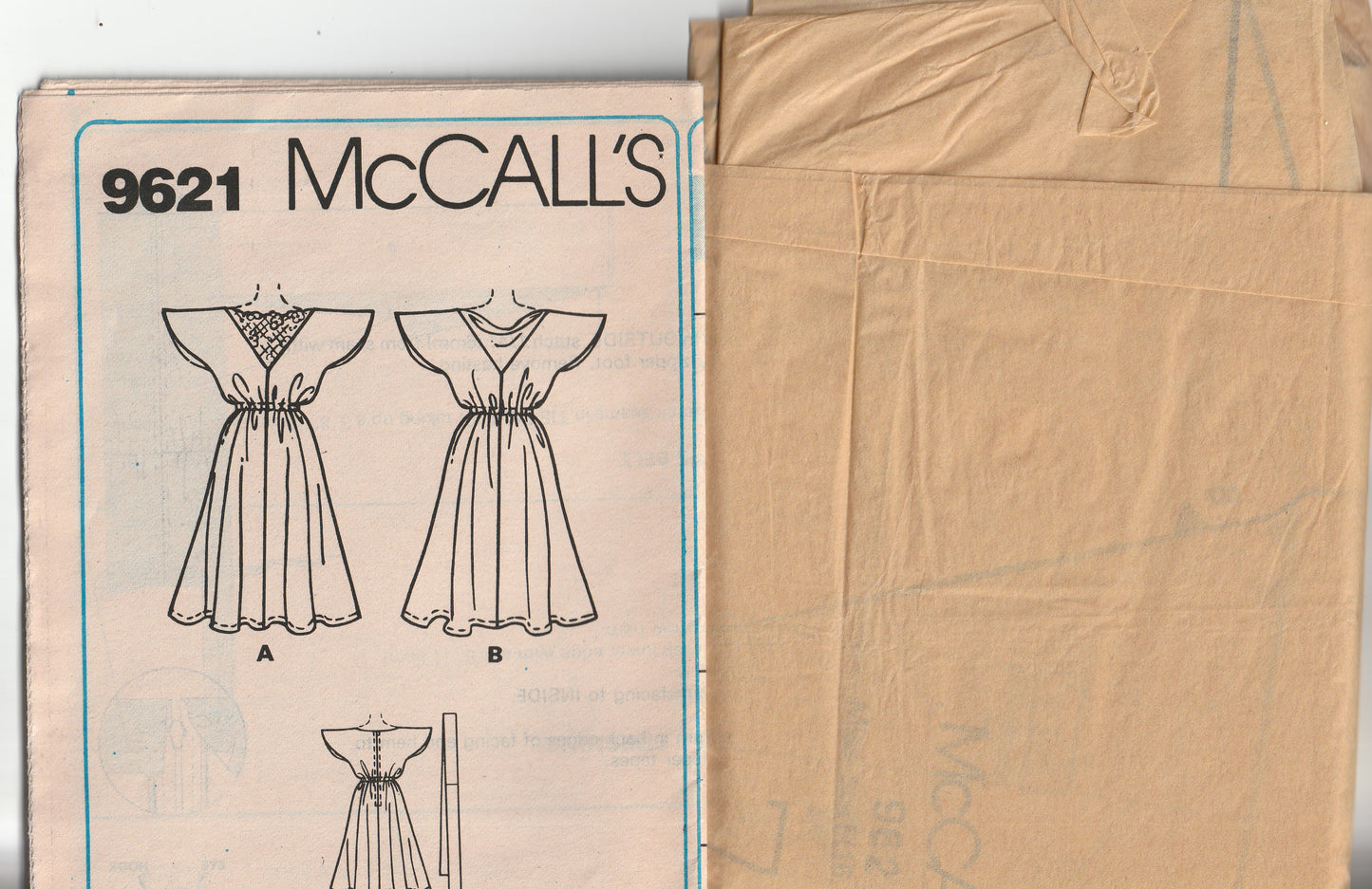 McCall's 9621 Womens Flutter Sleeved Dress & Belt 1980s Vintage Paper Sewing Pattern Size 16 Bust 38 Inches