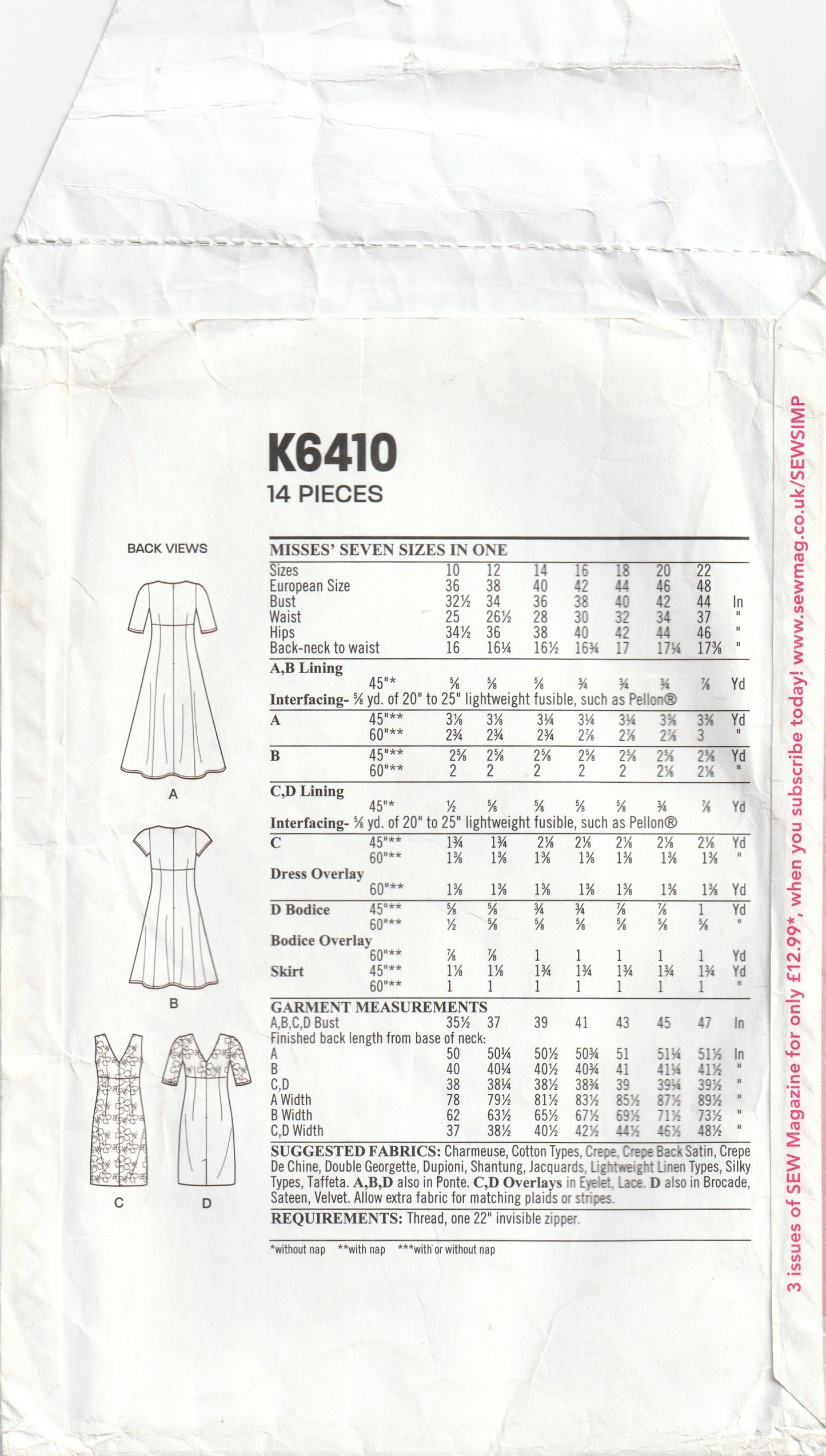 New Look 6410 Womens Wrap Bodice Panelled Dress Out Of Print Paper Sewing Pattern Size 10 - 22 UNCUT Factory Folded