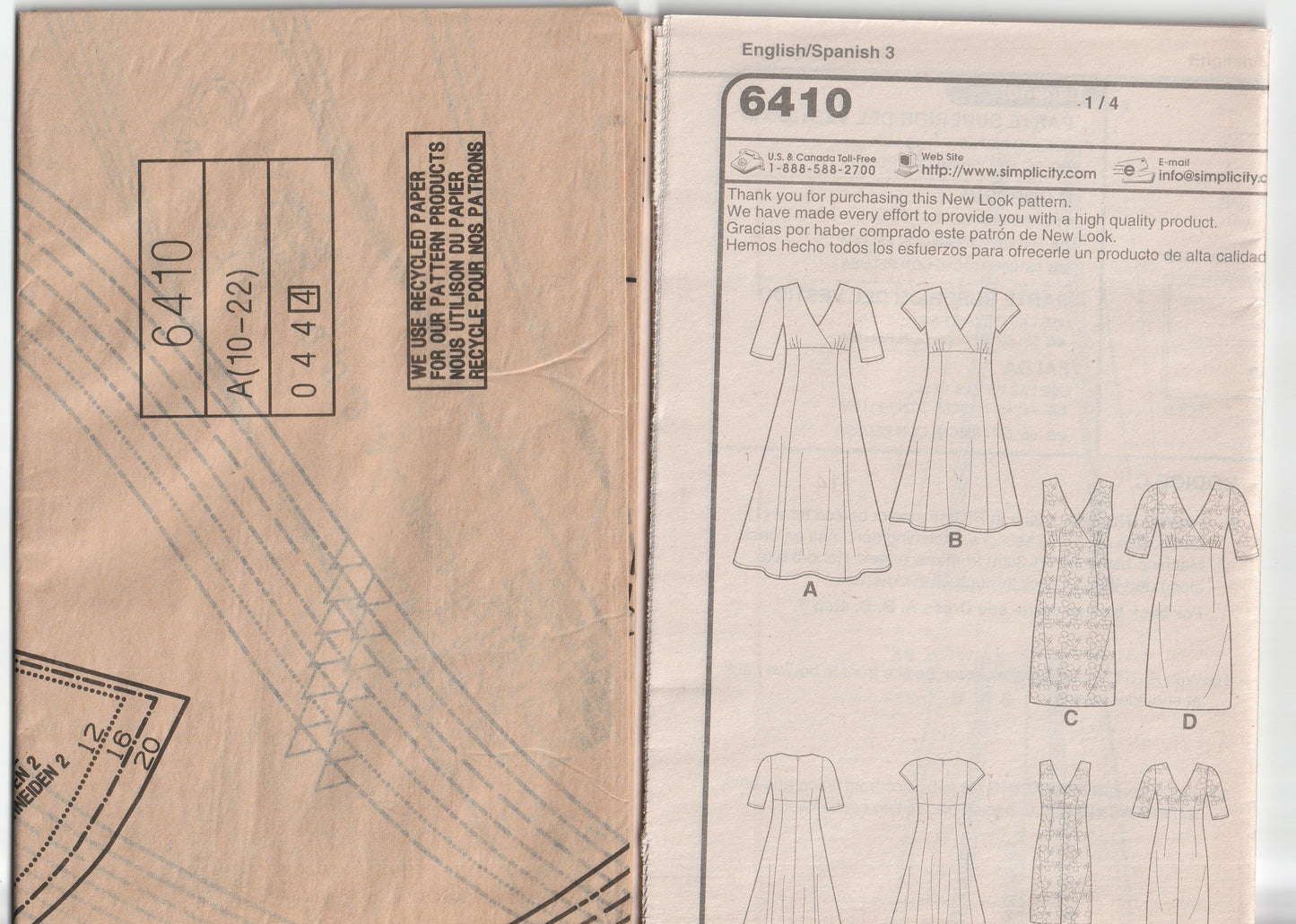 New Look 6410 Womens Wrap Bodice Panelled Dress Out Of Print Paper Sewing Pattern Size 10 - 22 UNCUT Factory Folded