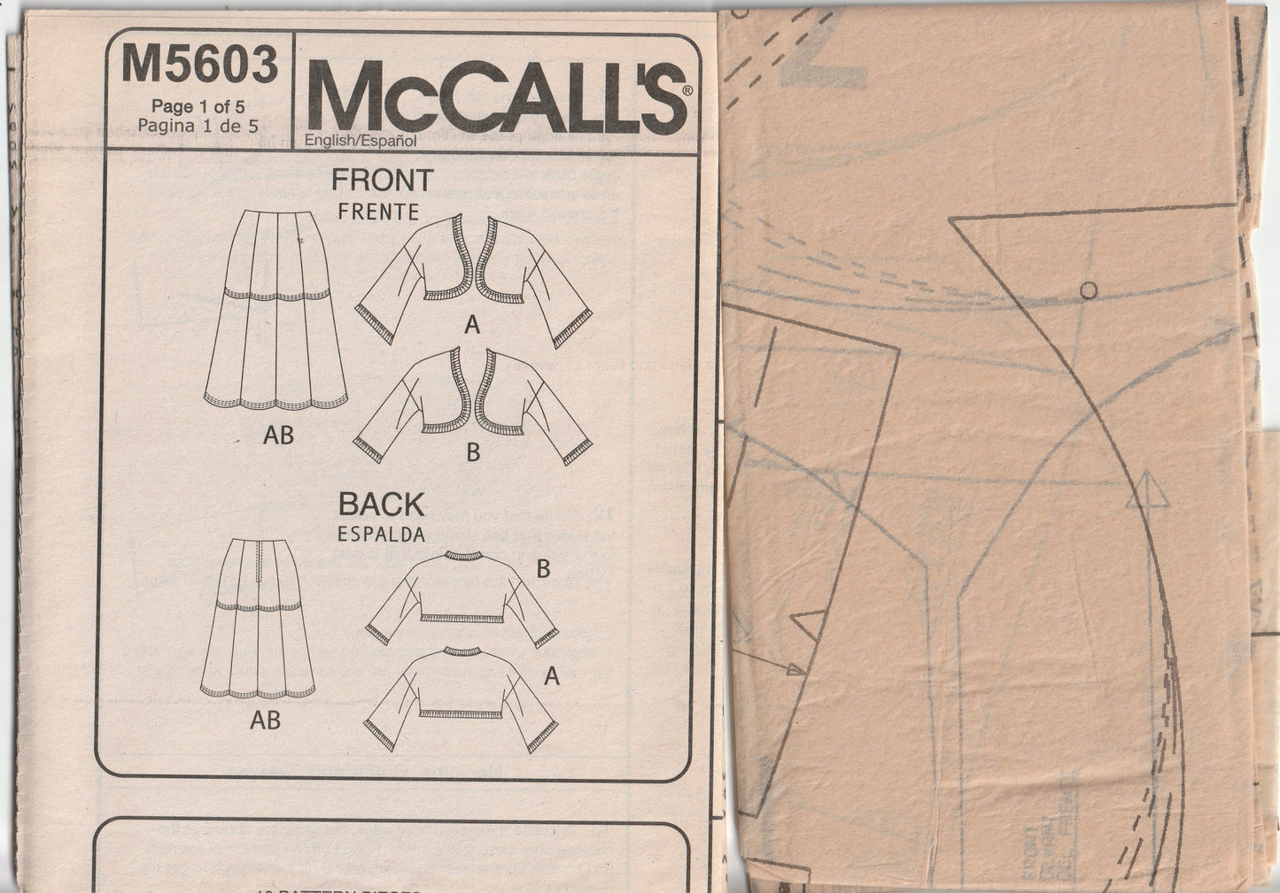 McCall's 5603 Womens Contrast Edged Bolero Jacket & Skirts Out Of Print Paper Sewing Pattern Size XS - XL UNCUT Factory Folded