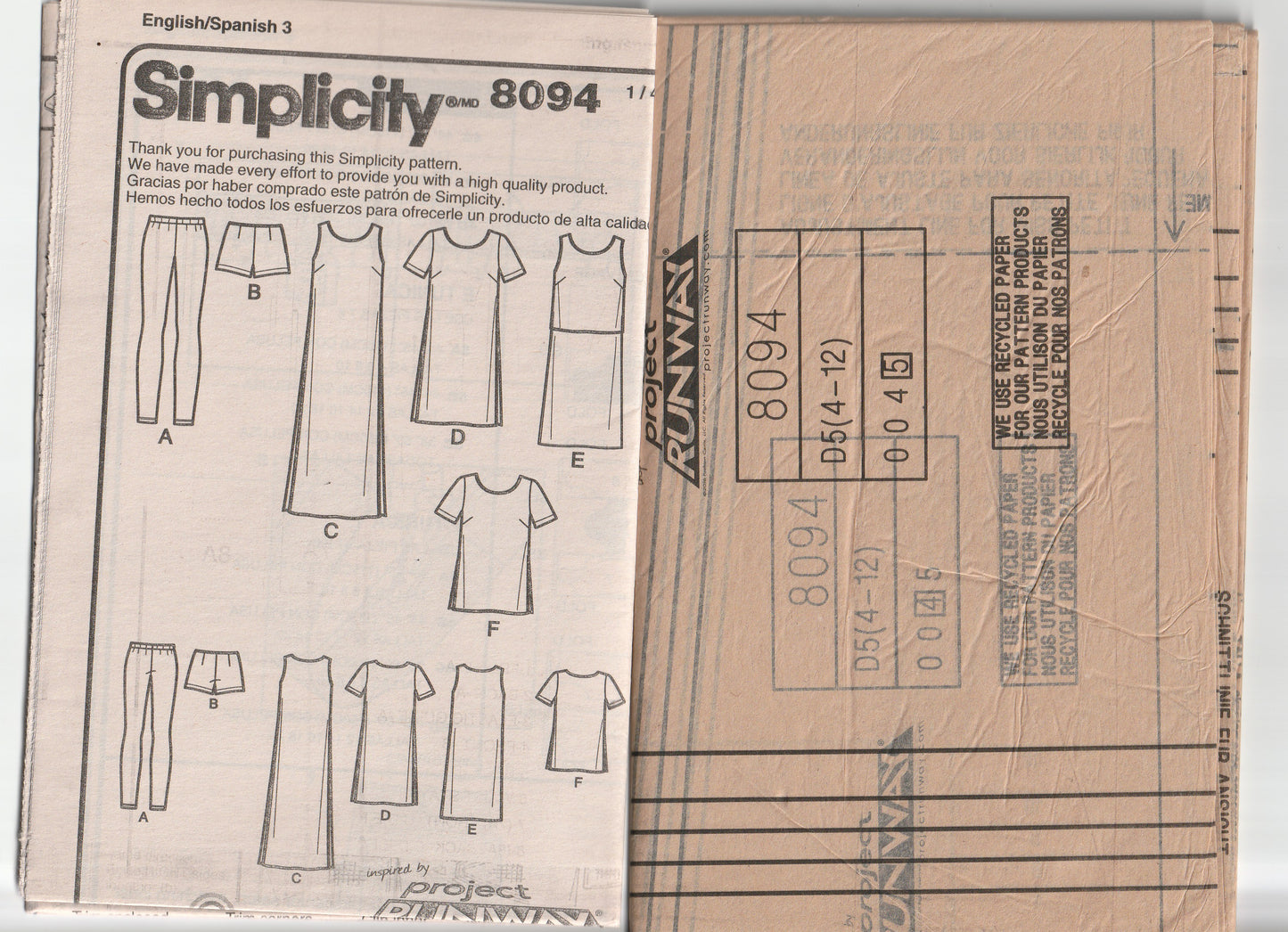 Simplicity 8094 PROJECT RUNWAY Womens Stretch Knit Tunics Leggings & Shorts Out Of Print Paper Sewing Pattern Size 4 - 12 UNCUT Factory Folded