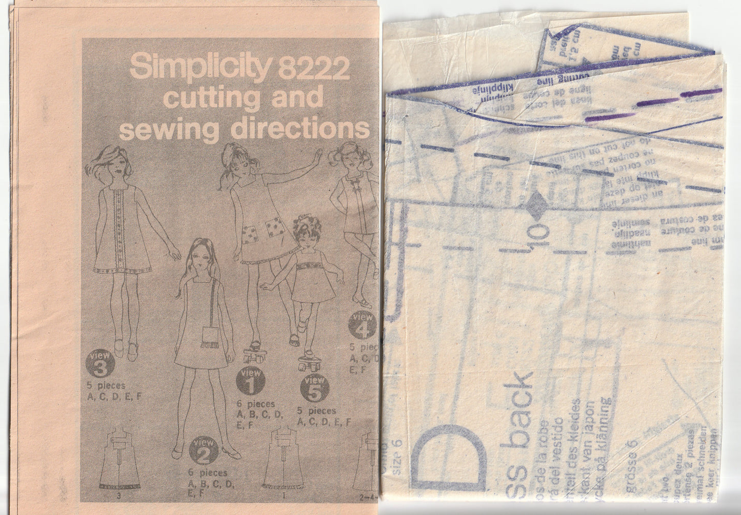 Simplicity 8222 Girls JIFFY A Line Mini Dress 1960s Vintage Paper Sewing Pattern Size 6