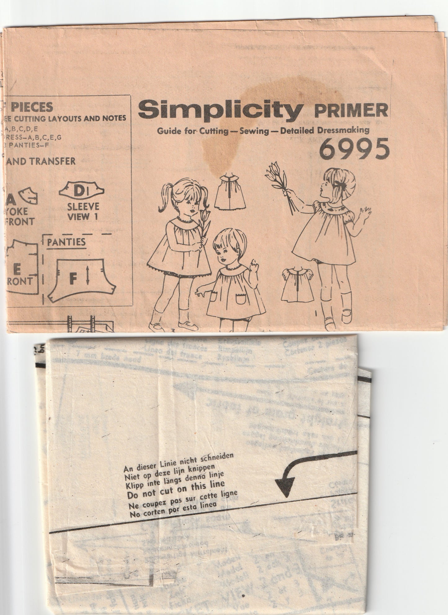 Simplicity 6995 Girls Puff Sleeved Yoked Smock Dress & Bloomers 1960s Vintage Paper Sewing Pattern Size 1