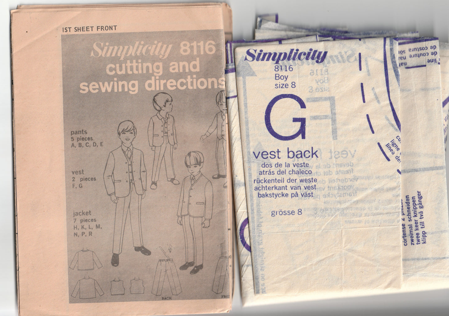Simplicity 8116 Boys Beatles Era 3 Piece Formal Suit 1960s Vintage Paper Sewing Pattern Size 8
