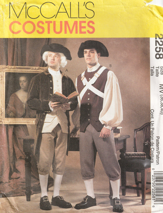 McCall's 2258 Mens Revolutionary Civil War Costume 1990s Vintage Paper Sewing Pattern Size 36 - 40 or 44 - 48 UNCUT Factory Folded
