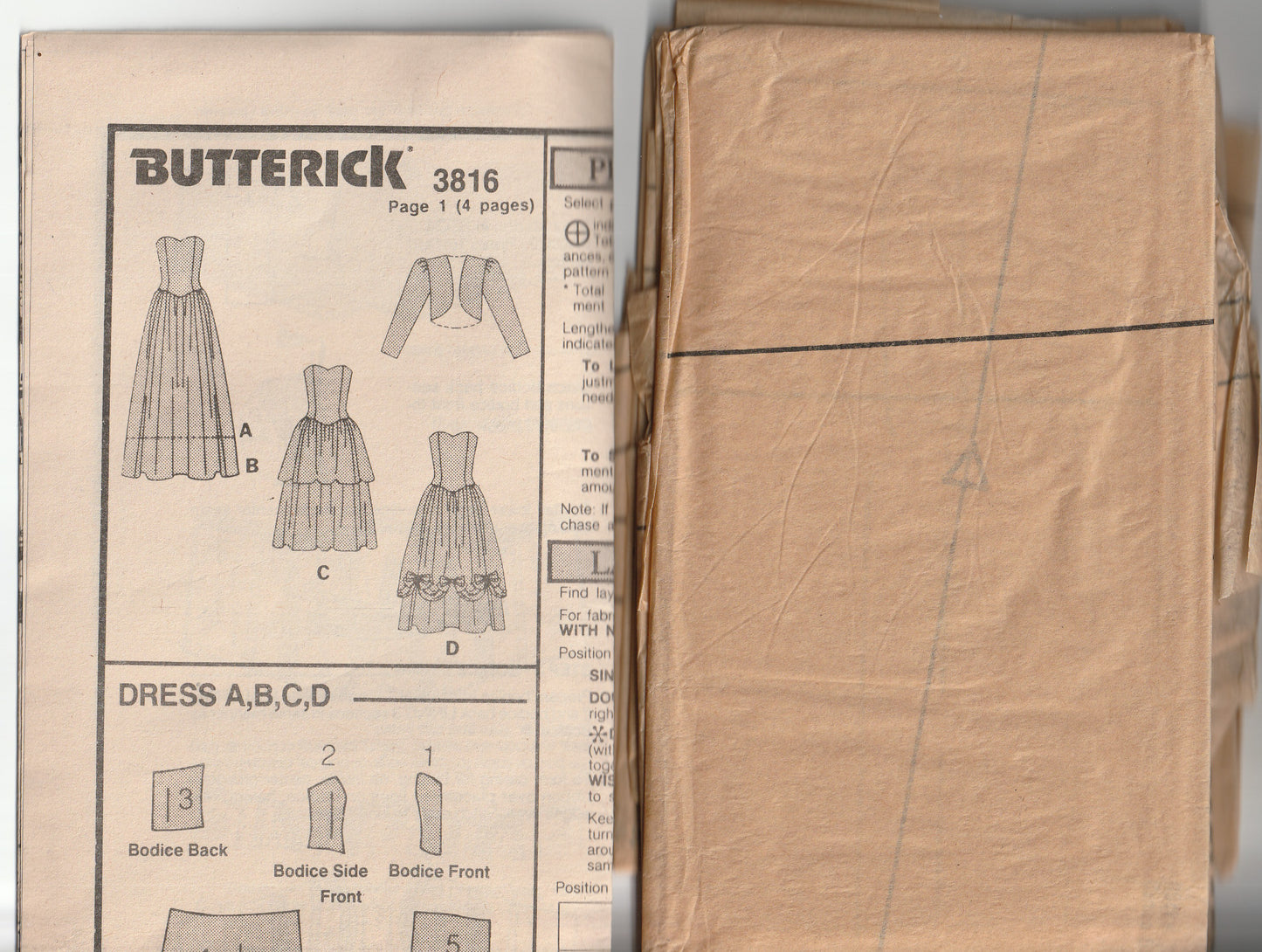 Butterick 3816 Womens Evening Strapless Full Skirt Dress & Jacket 1980s Vintage Paper Sewing Pattern Size 12 Bust 34 inches