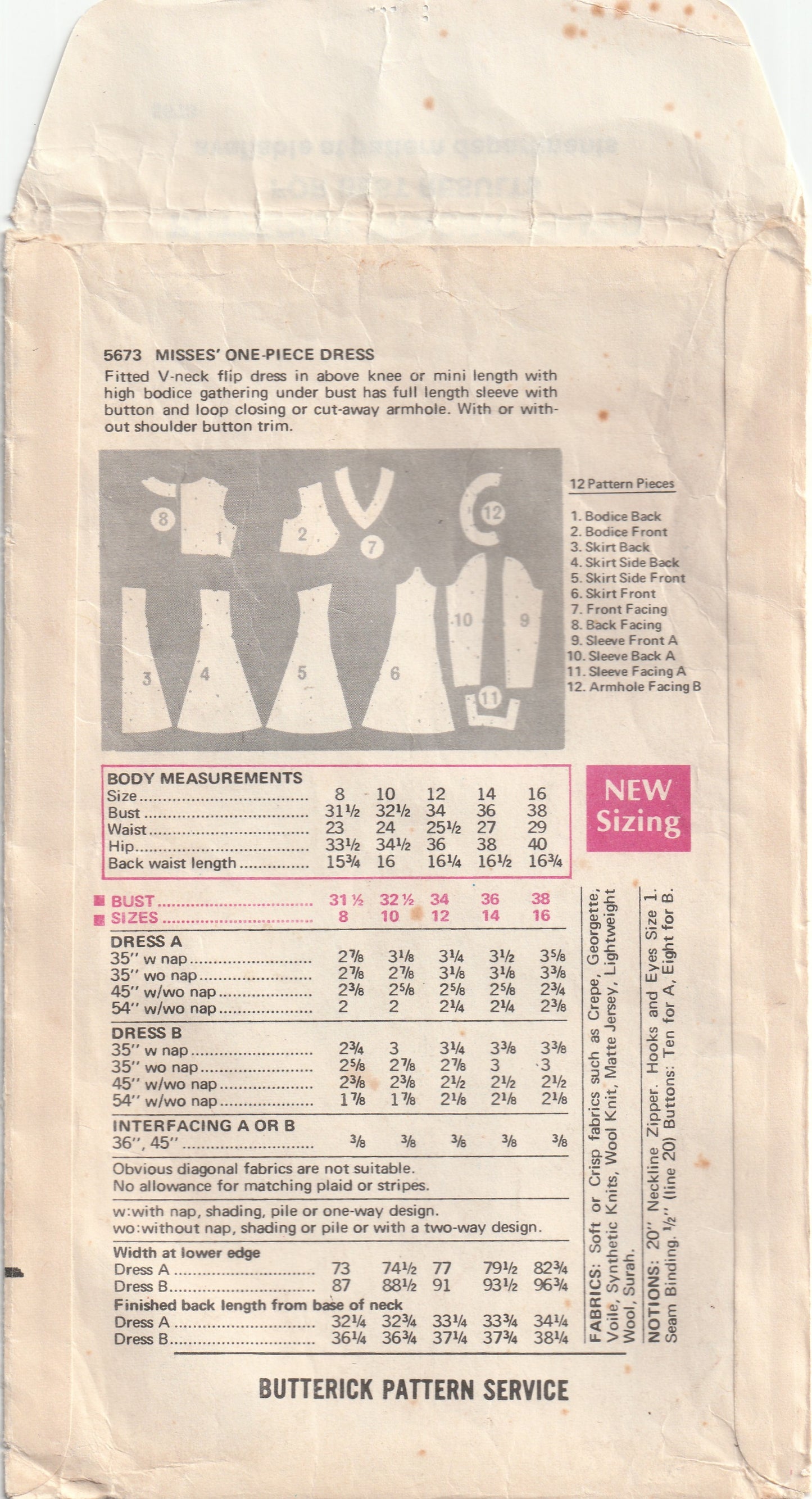 Butterick 5673 Womens Flip Dress with Shaped Bodice 1960s Vintage Paper Sewing Pattern Size 10 Bust 32.5 Inches
