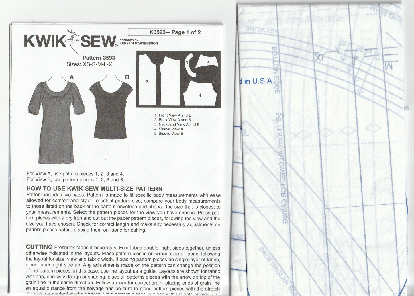 Kwik Sew 3593 Womens Stretch Knit Pullover Tops Out Of Print Paper Sewing Pattern Size XS - XL UNCUT Factory Folded