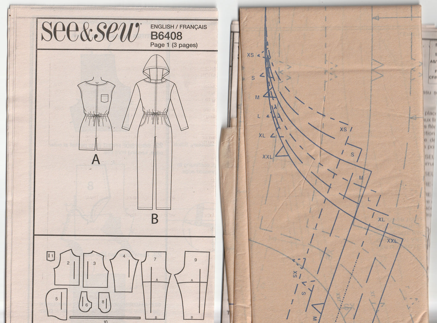 Butterick See & Sew 6408 Womens EASY Long or Short Zip Front Stretch Knit Jumpsuit Out Of Print Paper Sewing Pattern Size XS - XXL UNCUT Factory Folded