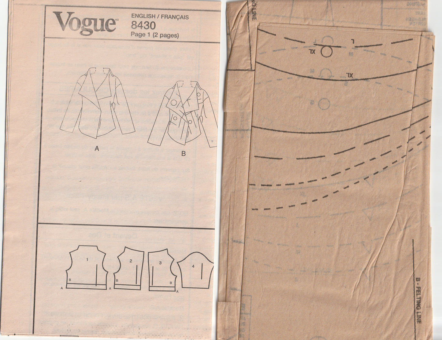 Vogue Designer Original 8430 MARCY TILTON Womens Loose Fitting Wide Collar Jacket Out Of Print Paper Sewing Pattern Size 8 - 22 UNCUT Factory Folded