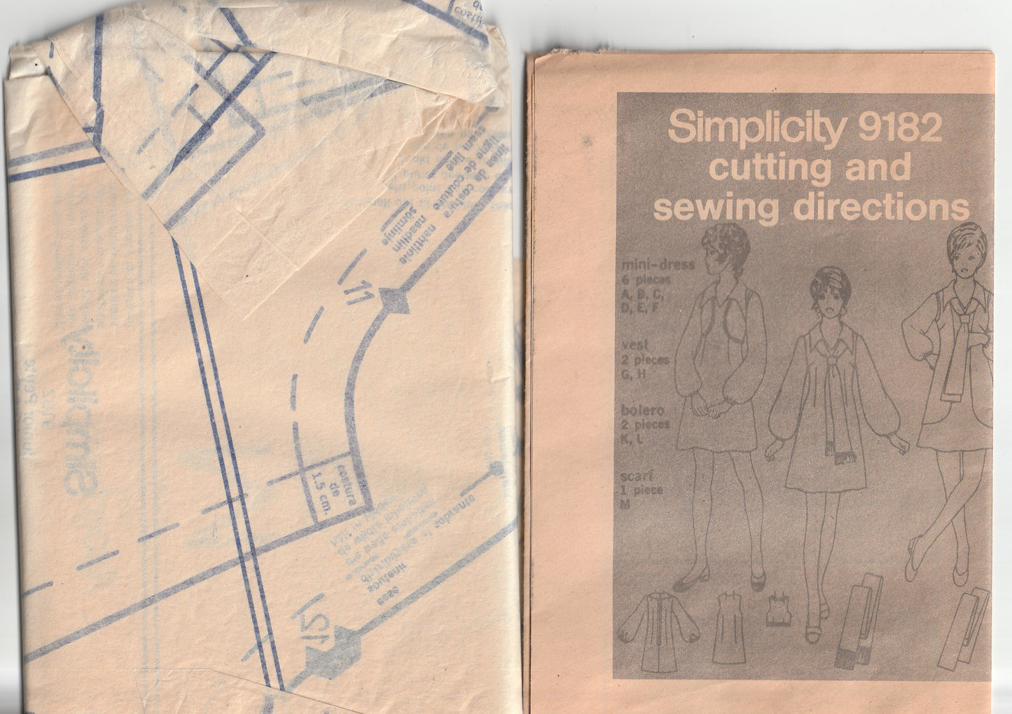 Simplicity 9182 Womens Bolero Mini Dress & Scarf 1970s Vintage Paper Sewing Pattern Bust 31 inches UNCUT Factory Folded