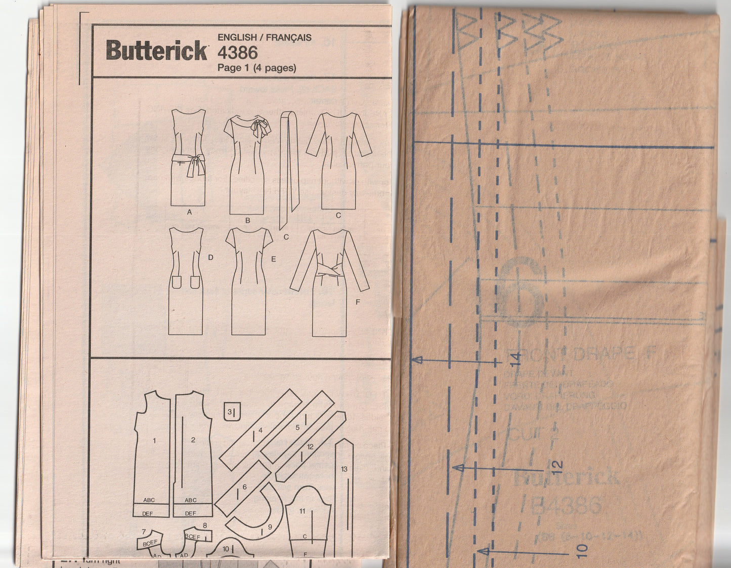 Butterick 4386 Womens Fitted Sheath Dresses Out Of Print Paper Sewing Pattern Sizes 8 - 14 UNCUT Factory Folded