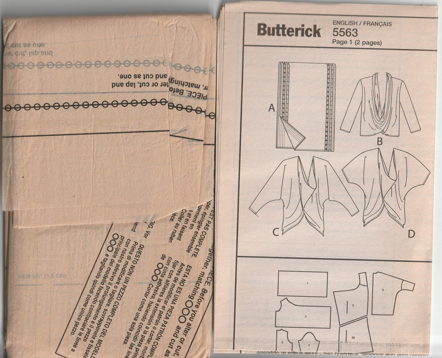 Butterick 5563 Womens Stretch Knit Draped Tops Out Of Print Paper Sewing Pattern Sizes L-XXL UNCUT Factory Folded