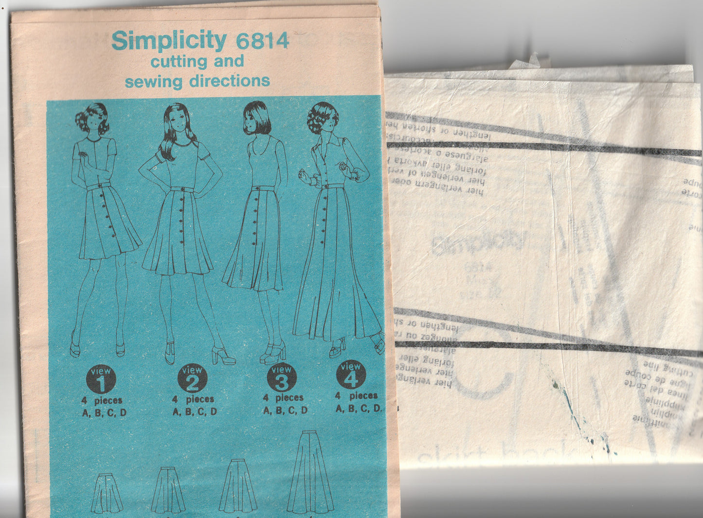 Simplicity 6814 Womens Panelled A Line Skirt 1970s Vintage Paper Sewing Pattern Size 12 Waist 26.5 Inches