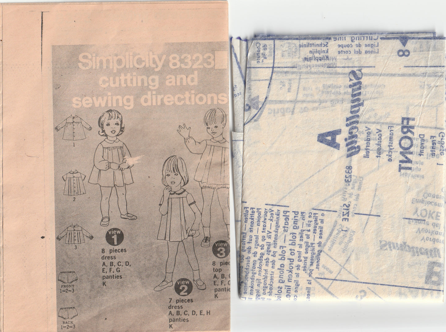 Simplicity 8323 Toddler Girls Puff Sleeved Yoked Pleated Smock Dress Top & Bloomers 1960s Vintage Paper Sewing Pattern Size 1