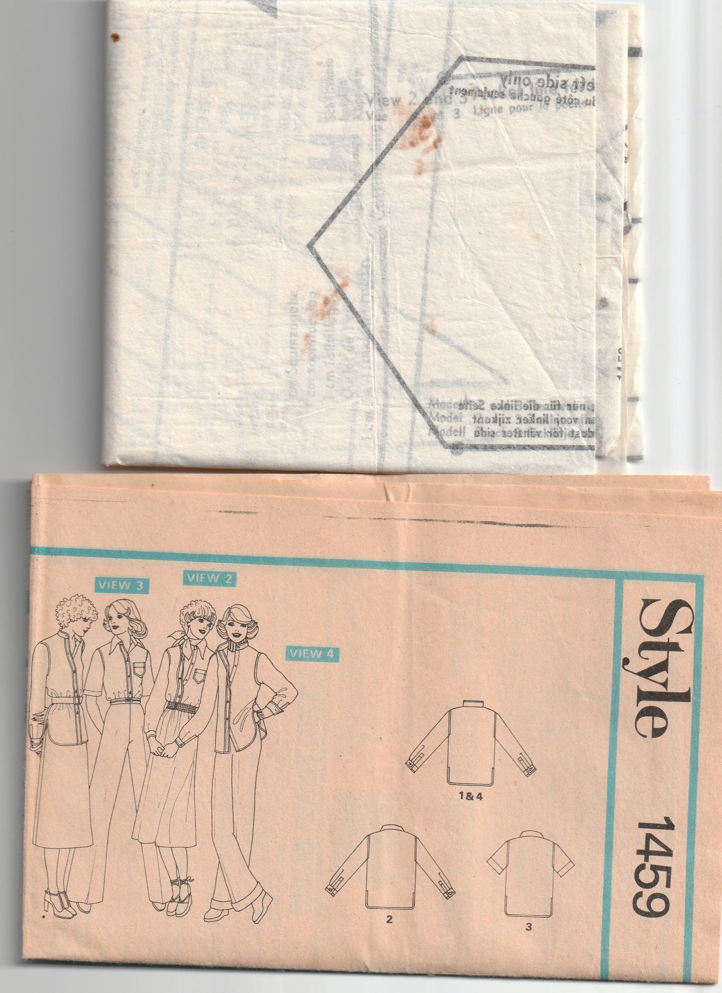 Style 1459 Womens Button Front Shirts 1970s Vintage Paper Sewing Pattern Size 14 Bust 36 Inches