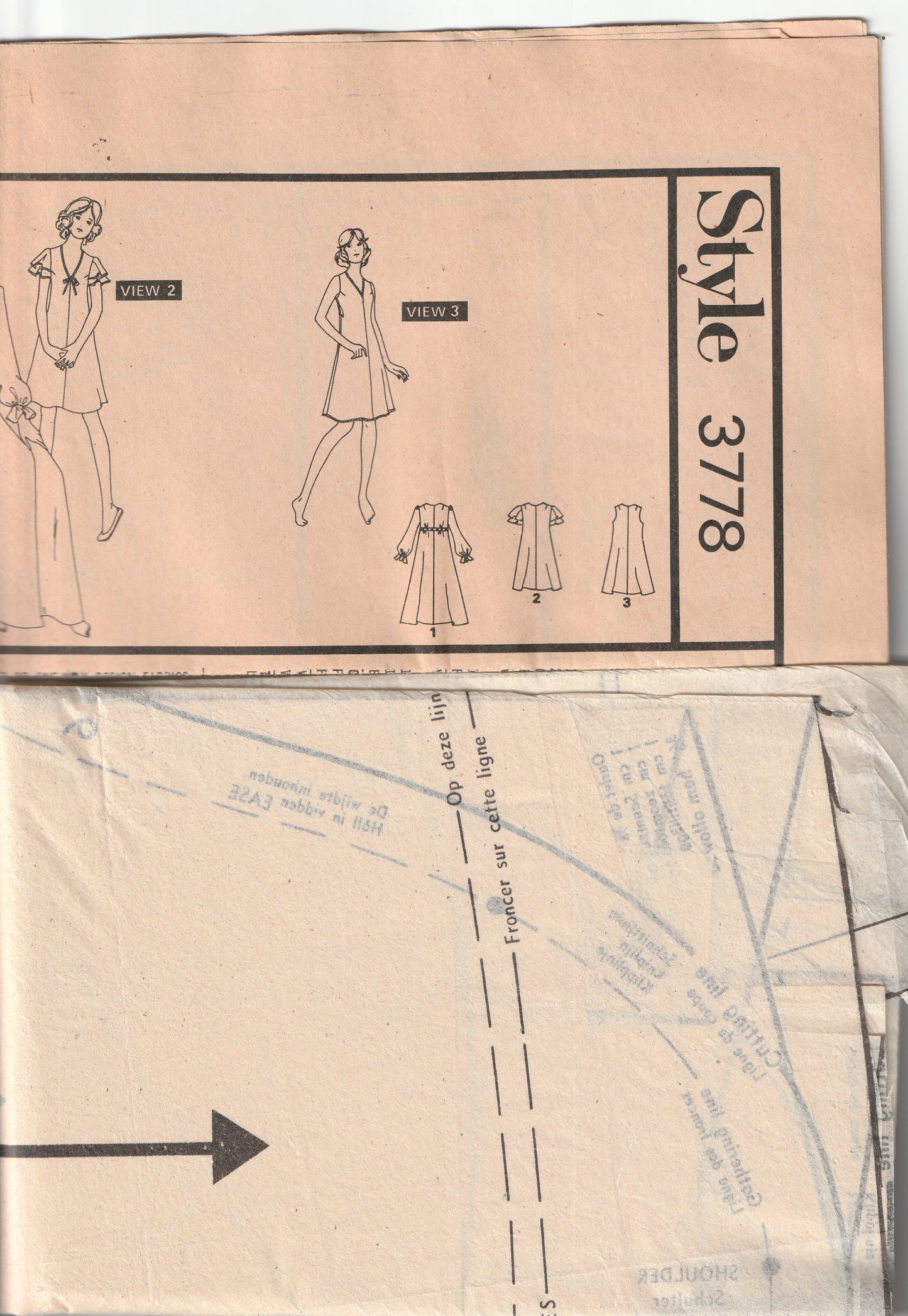 Style 3778 Womens Smock Nightgown in 2 Lengths with Sleeve Variations 1970s Vintage Paper Sewing Pattern Size SMALL 8 - 10