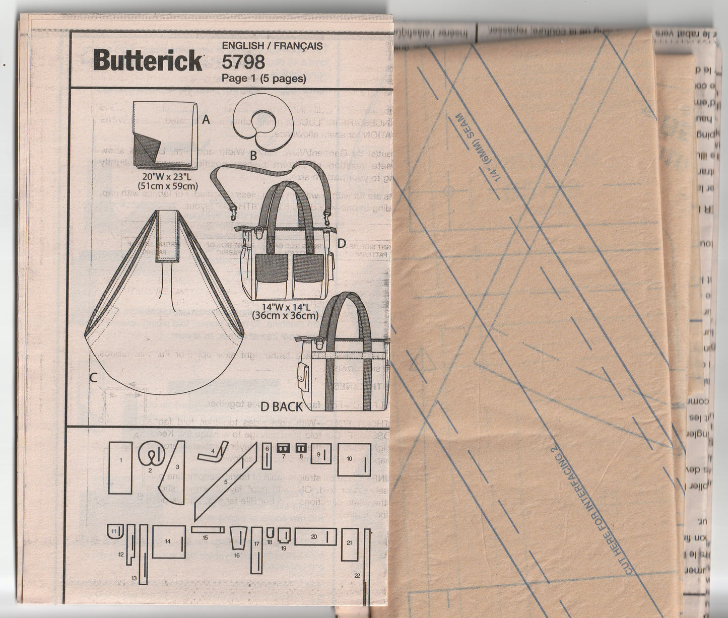 Butterick 5798 Baby Changing Mat Nappy Bag & Sling Carrier Out Of Print Paper Sewing Pattern UNCUT Factory Folded