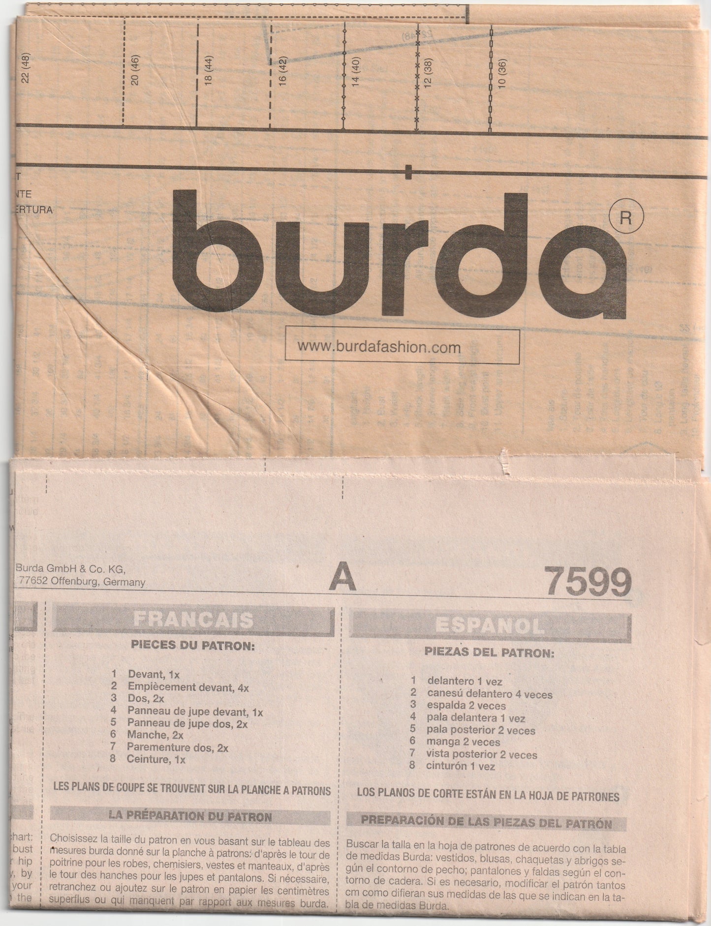 Burda 7599 Womens Sheath Dress with Draped Neckline Out Of Print Paper Sewing Pattern Sizes 10 - 22 UNCUT Factory Folded