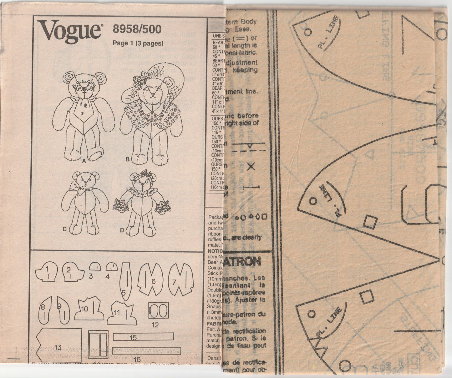 Vogue Craft 8958 LINDA CARR Stuffed Teddy Bears Out Of Print Paper Sewing Pattern UNCUT Factory Folded