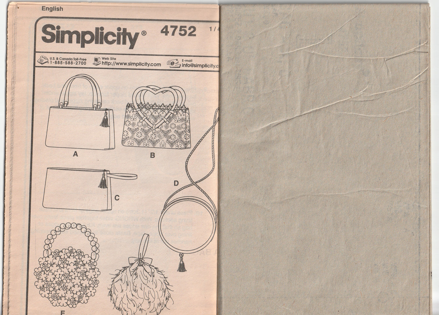 Simplicity 4752 TERESA NORDSTROM Womens Evening Bags & Purses Out Of Print Paper Sewing Pattern UNCUT Factory Folded