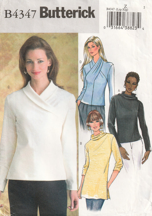 Butterick 4347 Womens Long Sleeved Stretch Knit Tops in 4 Styles Out Of Print Paper Sewing Pattern Sizes L-XL UNCUT Factory Folded
