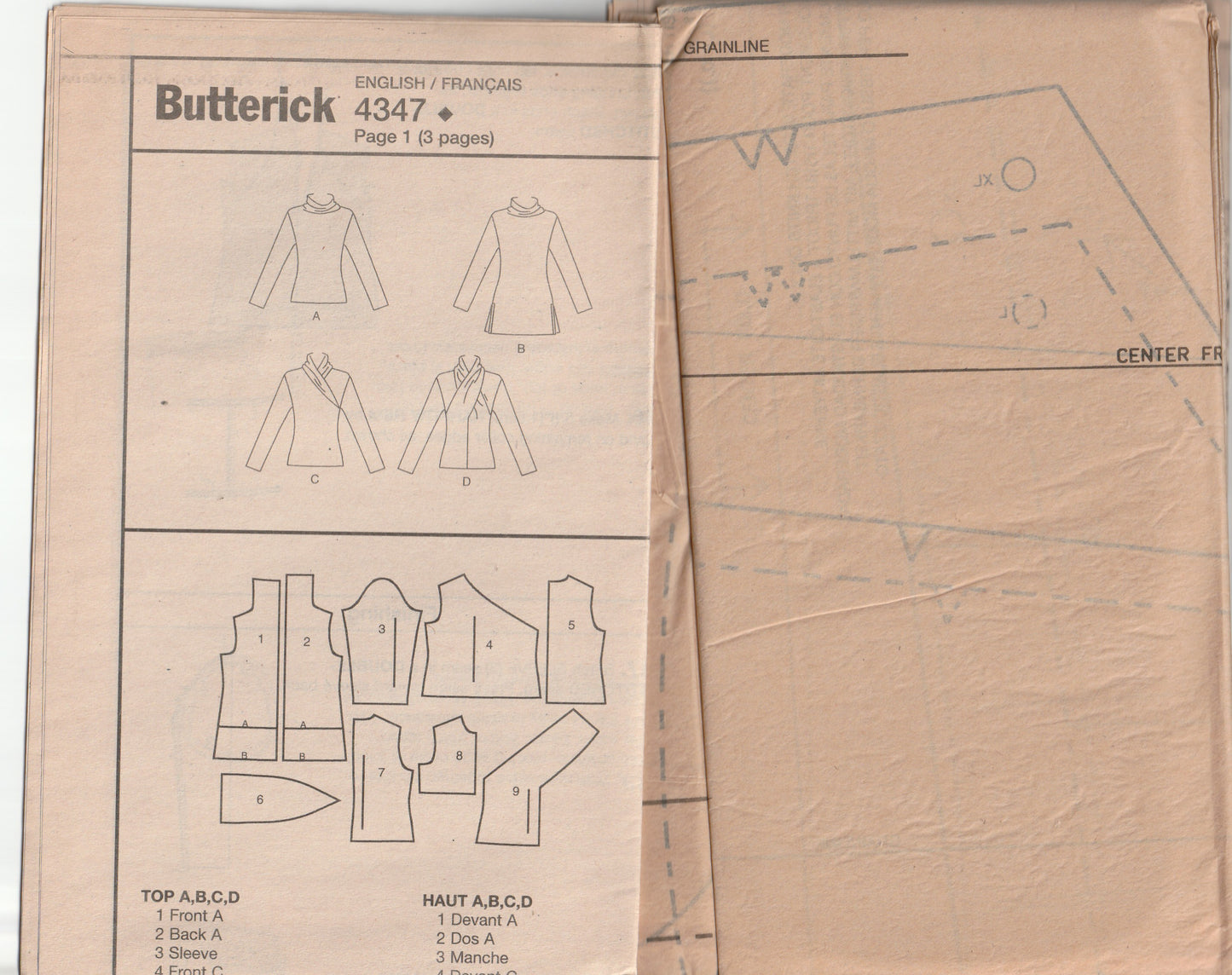 Butterick 4347 Womens Long Sleeved Stretch Knit Tops in 4 Styles Out Of Print Paper Sewing Pattern Sizes L-XL UNCUT Factory Folded
