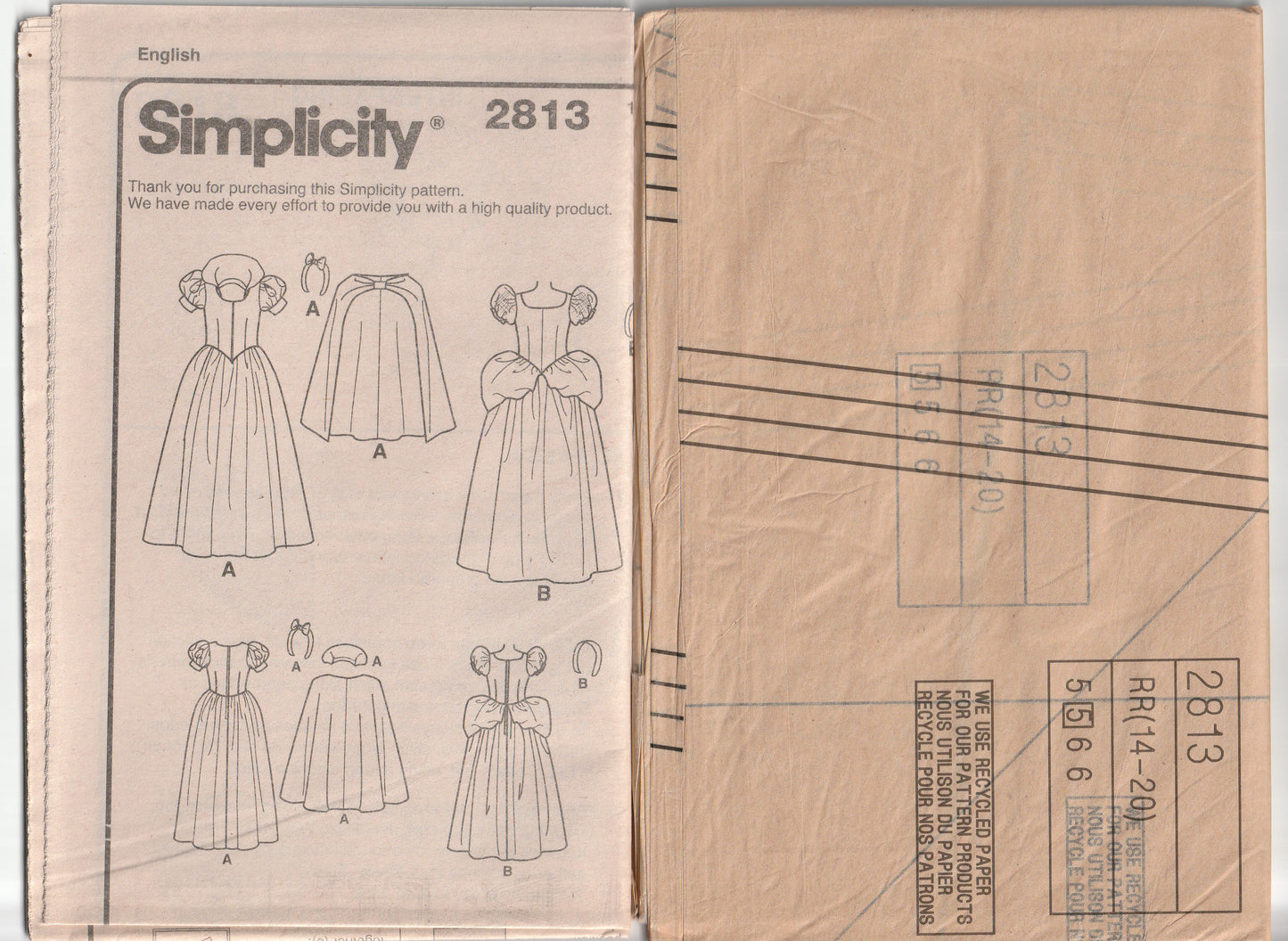 Simplicity 2813 Womens DISNEY Snow White & Cinderella Costumes Out Of Print Paper Sewing Pattern Sizes 14 - 20 UNCUT Factory Folded