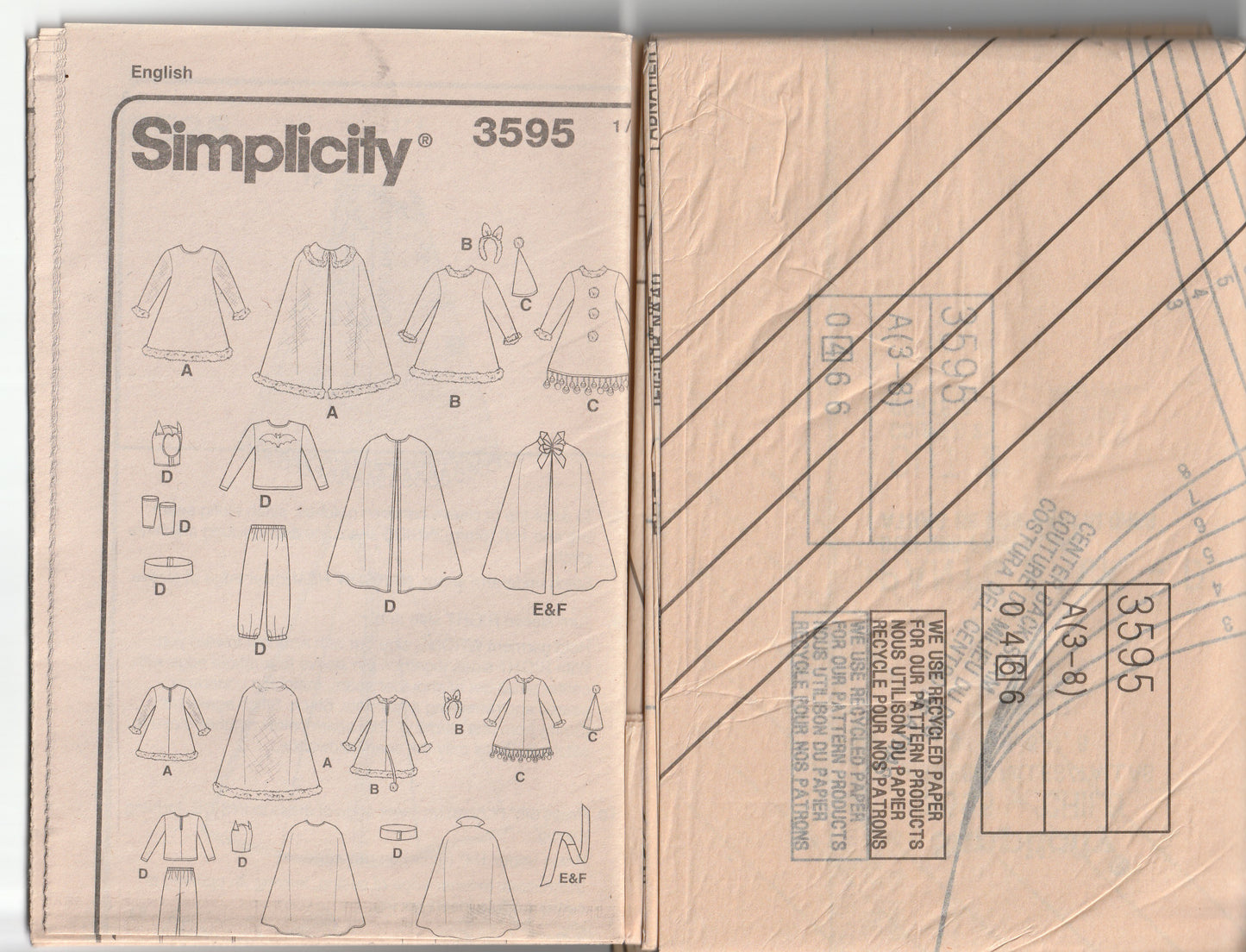 Simplicity 3595 Childrens Dress Up or Halloween Costumes Dracula Witch Clown or Superhero Cape Out Of Print Paper Sewing Pattern Size 3 - 8 UNCUT Factory Folded