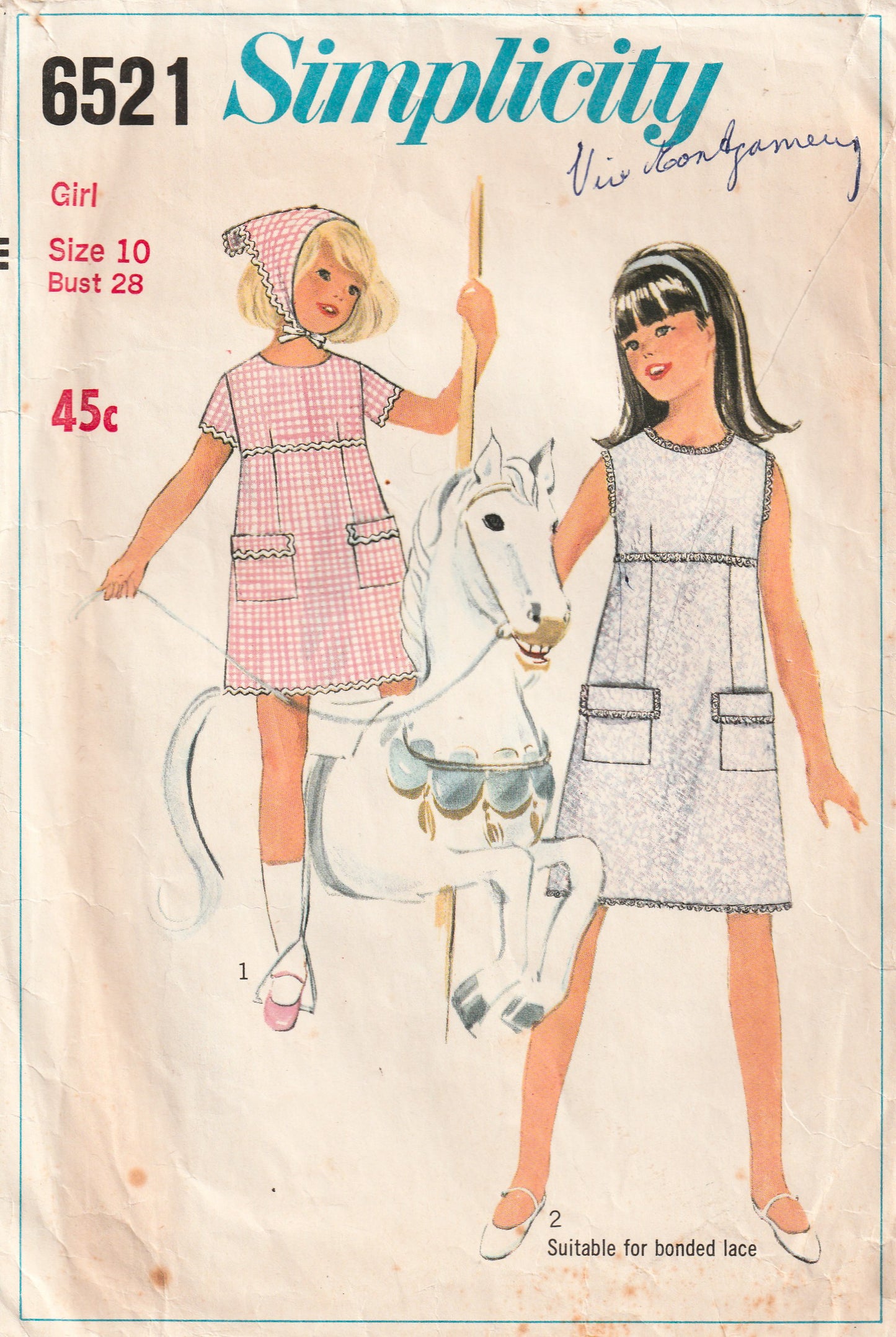 Simplicity 6521 Girls Classic Shift Dress & Scarf 1960s Vintage Paper Sewing Pattern Size 10